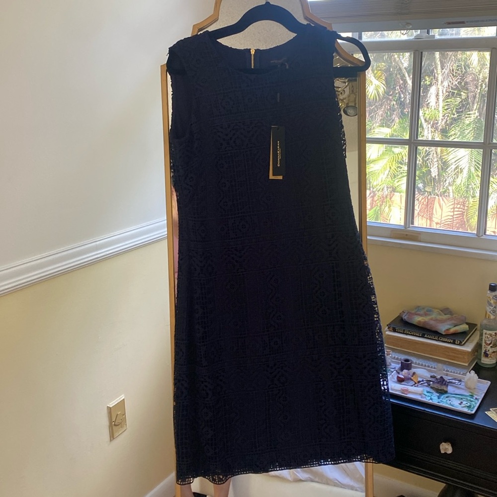 Navy blue crochet dress from Donna Karan